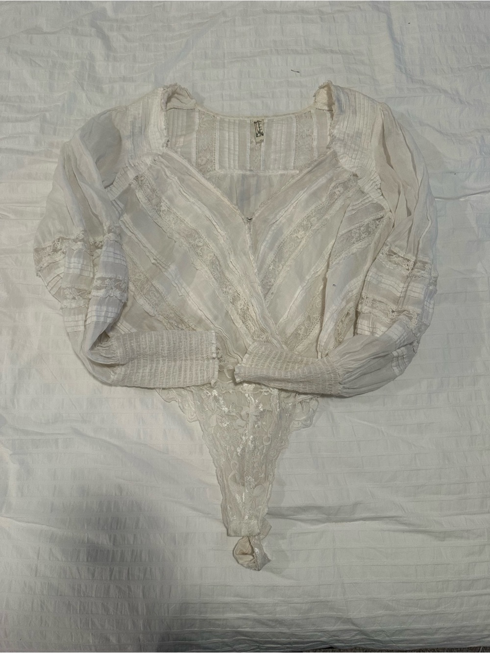 Cottagecore Free People White Lace Long Sleeve Bodysuit